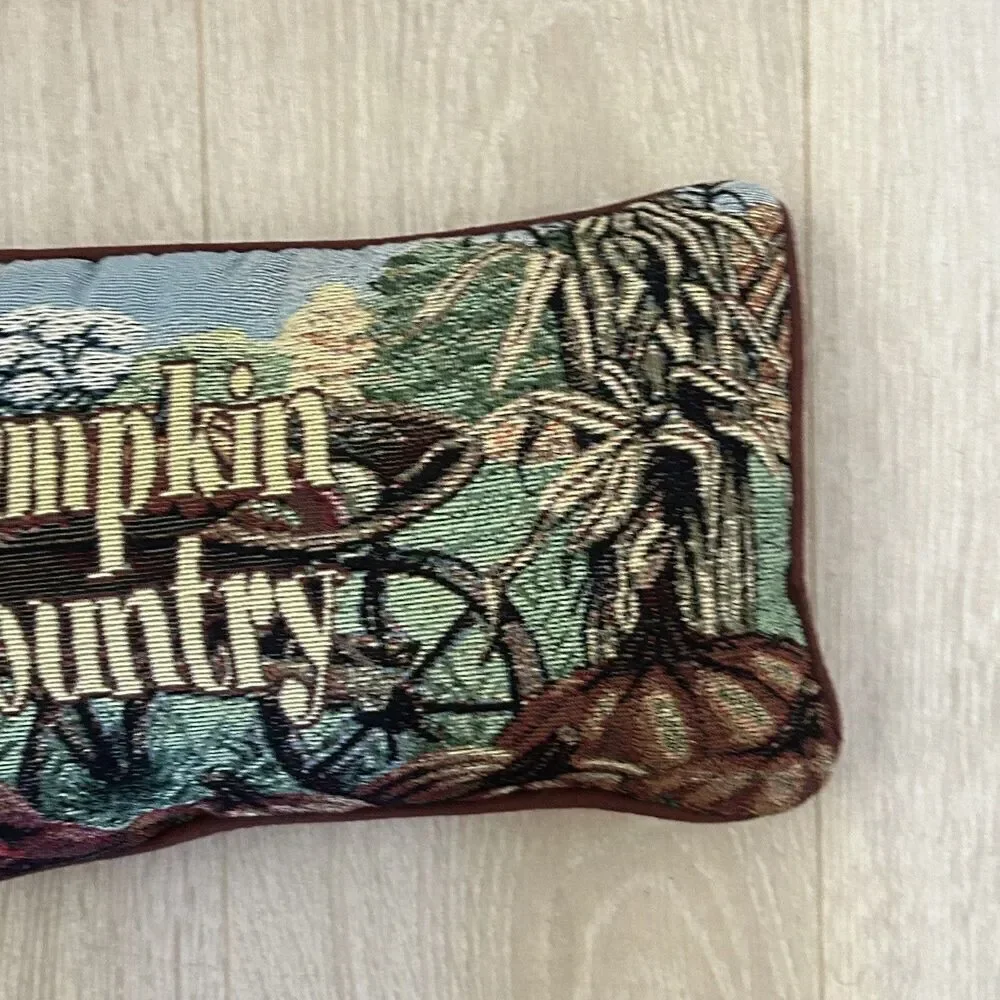 Pumpkin Country Pillow Tapestry Fall Autumn Apples Wheelbarrow Corn Harvest
